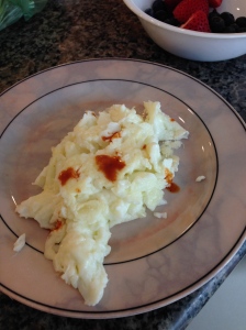 My first meal cooked at school...egg whites scrambled with hot sauce. I can safely say I've made some progress since then.